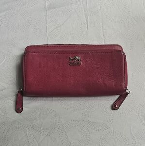 Coach Hot Pink Leather Wallet Silver Hardware.